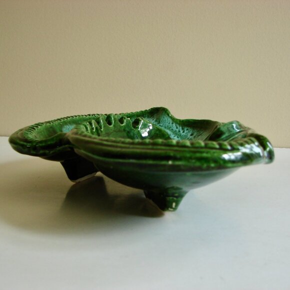 Vintage Green Ashtray California Pottery Ceramic Footed Trinket Jewellery Tray - Picture 5 of 10